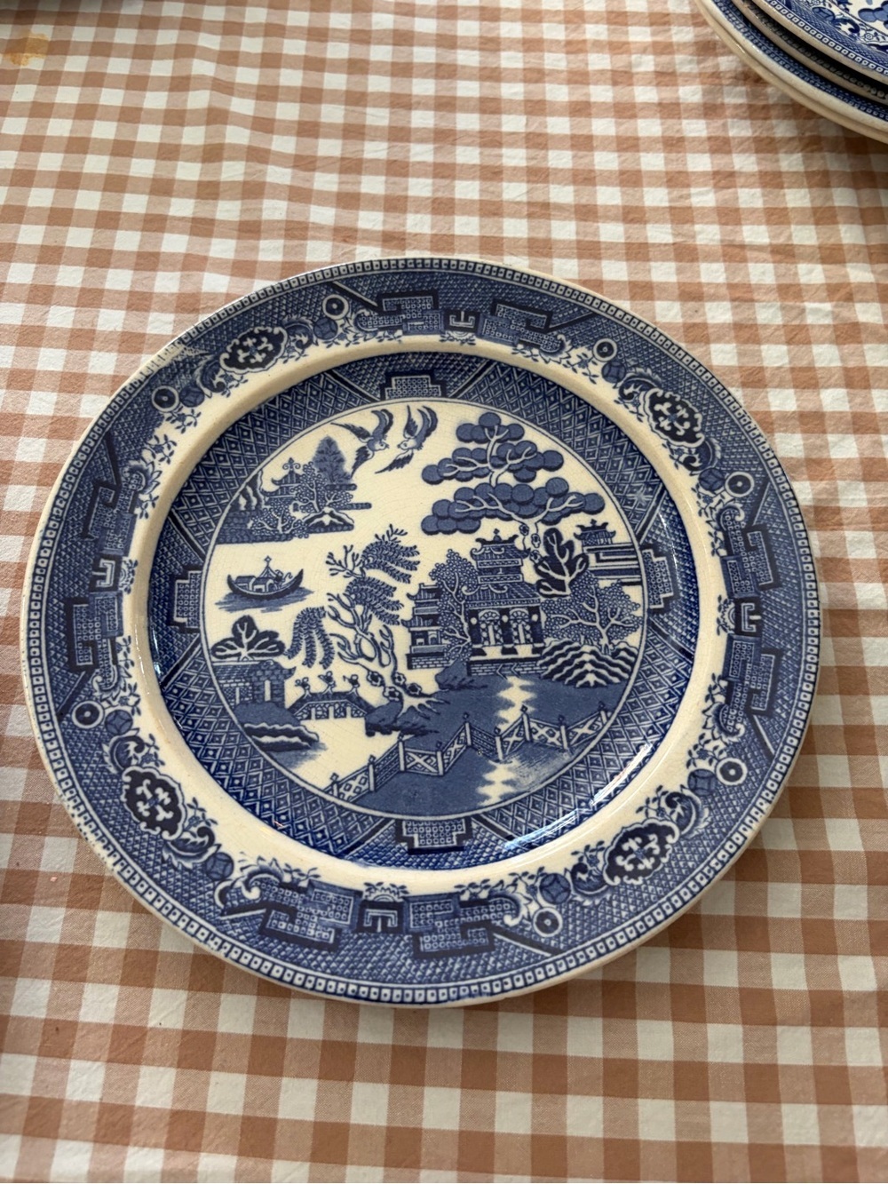Blue and White Willow-Style Decorative Dinner Plate